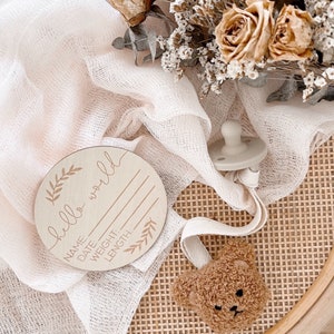 Etched Wood Baby Milestone Disc: Newborn Photo Prop