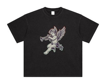 BLESSED_001 | Angel Graphic T-Shirt, Vintage Washed Oversized T-Shirt, Streetwear Ästhetik