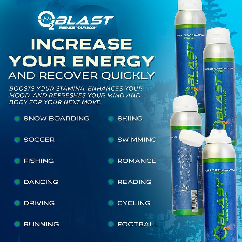 O2 Blast 99.7 Pure Oxygen Supplement, Energy and Quick Recovery for