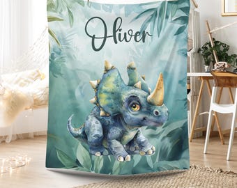 Personalisierte Dinosaurier Decke Benutzerdefinierte Name Decke Geschenk für Jungen und Mädchen Weiche Decke Gemütliches Geburtstagsgeschenk für Kleinkind Jungen Decke