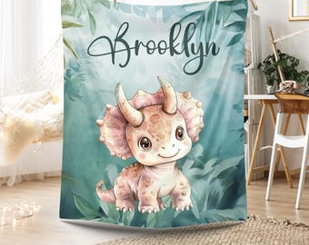Personalisierte Dinosaurier-Decke Individuelles Geschenk für Jungen und Mädchen Namensdecke Gemütliches Geburtstagsgeschenk für Kleinkind Kinder Jungen Geschenk Dino Geschenk Babyparty