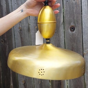 1960s UFO Flying Saucer Style Pull Down Light Fixture Brass Finish