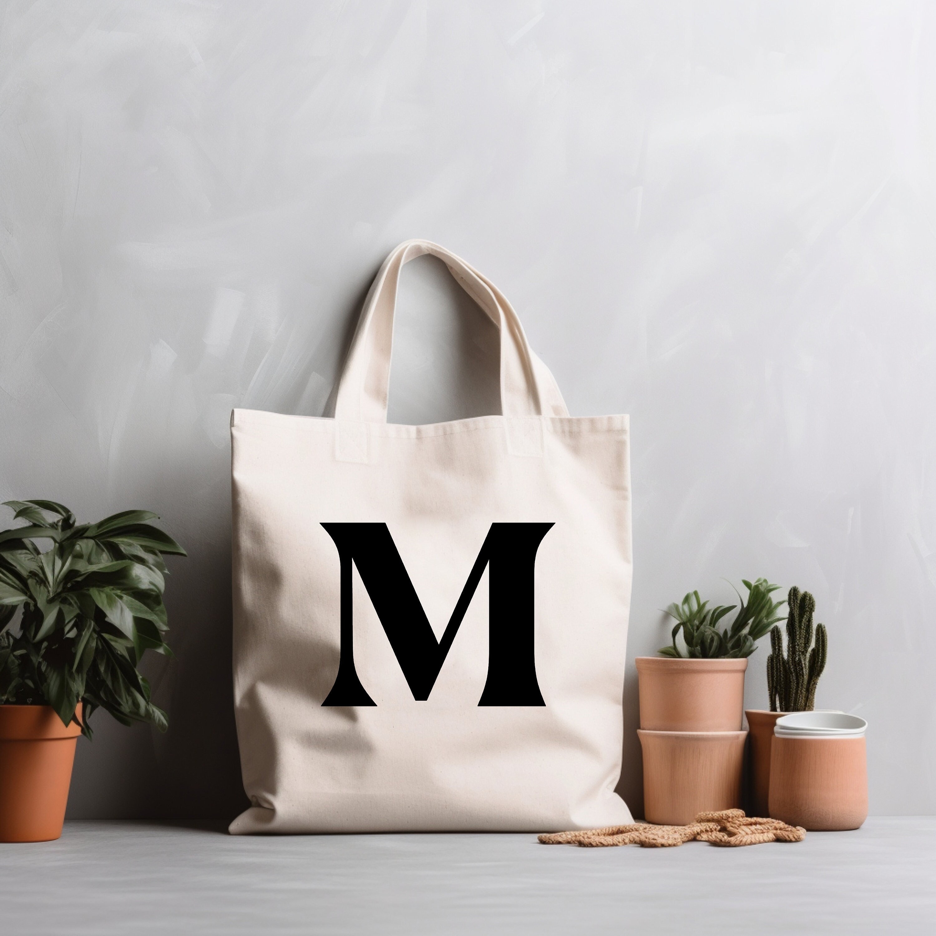  TOPDesign Initial Jute/Canvas Tote Bag, Personalized