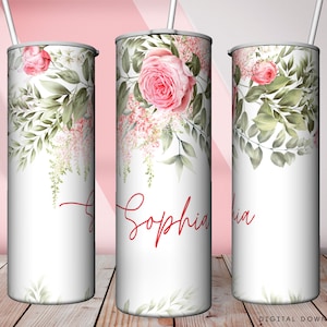 Floral Tumbler, Sublimation Tumbler, Add your own text or name, Seamless floral design 20oz Skinny Tumbler Wraps PNG