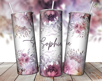 Floral Tumbler, Sublimation Tumbler, Add your name, Personalize a design, Seamless floral design 20oz, Skinny Tumbler PNG 2023