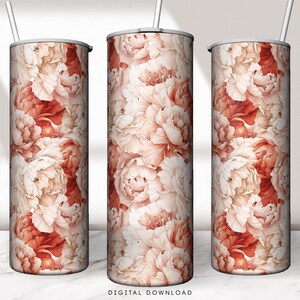 Peonies Tumbler Sublimation Design: Seamless Floral Wrap (PNG Digital Download)