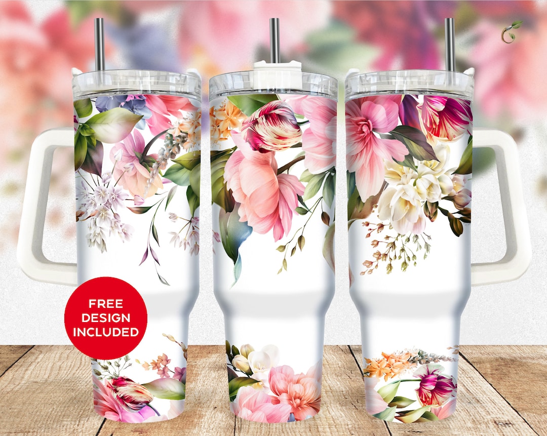 Floral Design 40oz Quencher Stanley Tumbler Full Wrap Tie Dye, Flower ...