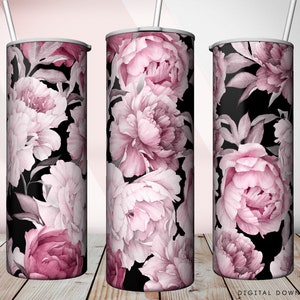 Floral Tumbler, Sublimation Peony Tumbler, Pink flowers, Seamless floral design 20oz, Skinny Tumbler Wrap PNG