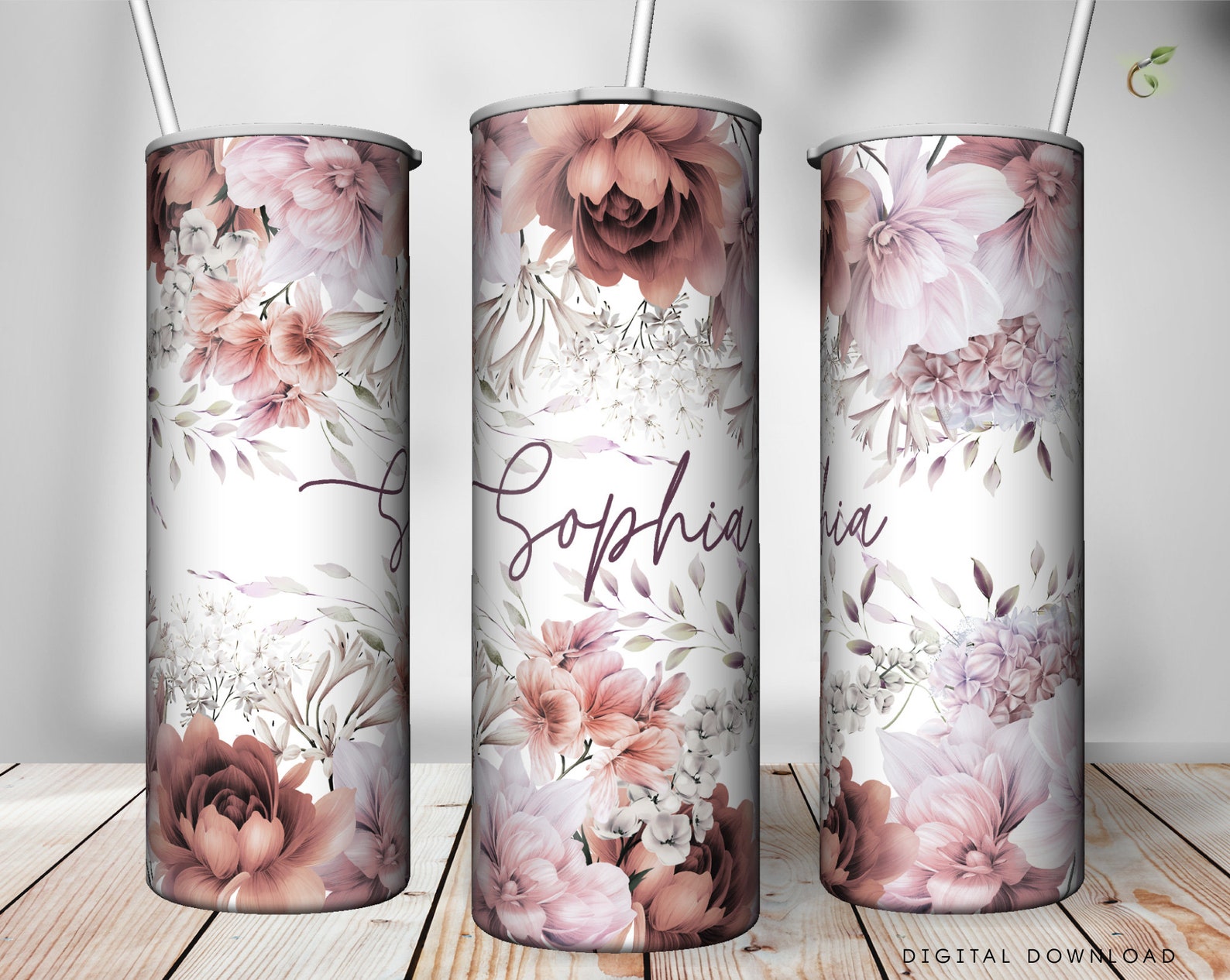 Floral Tumbler Add Your Own Text or Name Sublimation - Etsy