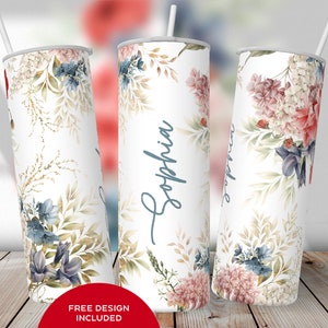 Floral Tumbler, Add your own text or name, Sublimation Tumbler, Seamless floral design 20oz Skinny Tumbler Wraps PNG