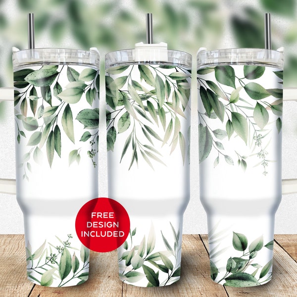 Greenery Design 40oz Quencher Stanley tumbler Full wrap Tie Dye, Greenery Tumbler Wrap Seamless PNG, Sublimation Designs Downloads - PNG