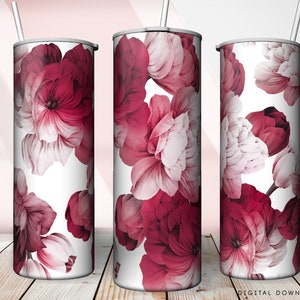 Peonies Tumbler Sublimation Design: Floral 20oz Skinny Tumbler Wrap (PNG Digital Download)