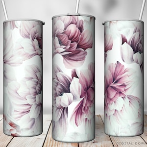 Pfingstrosen Floral Tumbler, Sublimationsbecher, Nahtloses Blumenmuster 20 Unzen Skinny Tumble Wraps Vorlagen - PNG