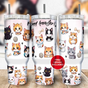 Cute Cats Tumbler Wrap, Find hamster, Kawaii cats, Sublimation Digital Download, 40oz Quencher Tumbler Wrap, Instant Download