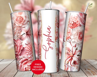 3D Floral Tumbler wrap, Sublimation Tumbler wrap, Pastel flowers, Seamless floral design 20oz, Skinny Tumbler PNG, Digital print