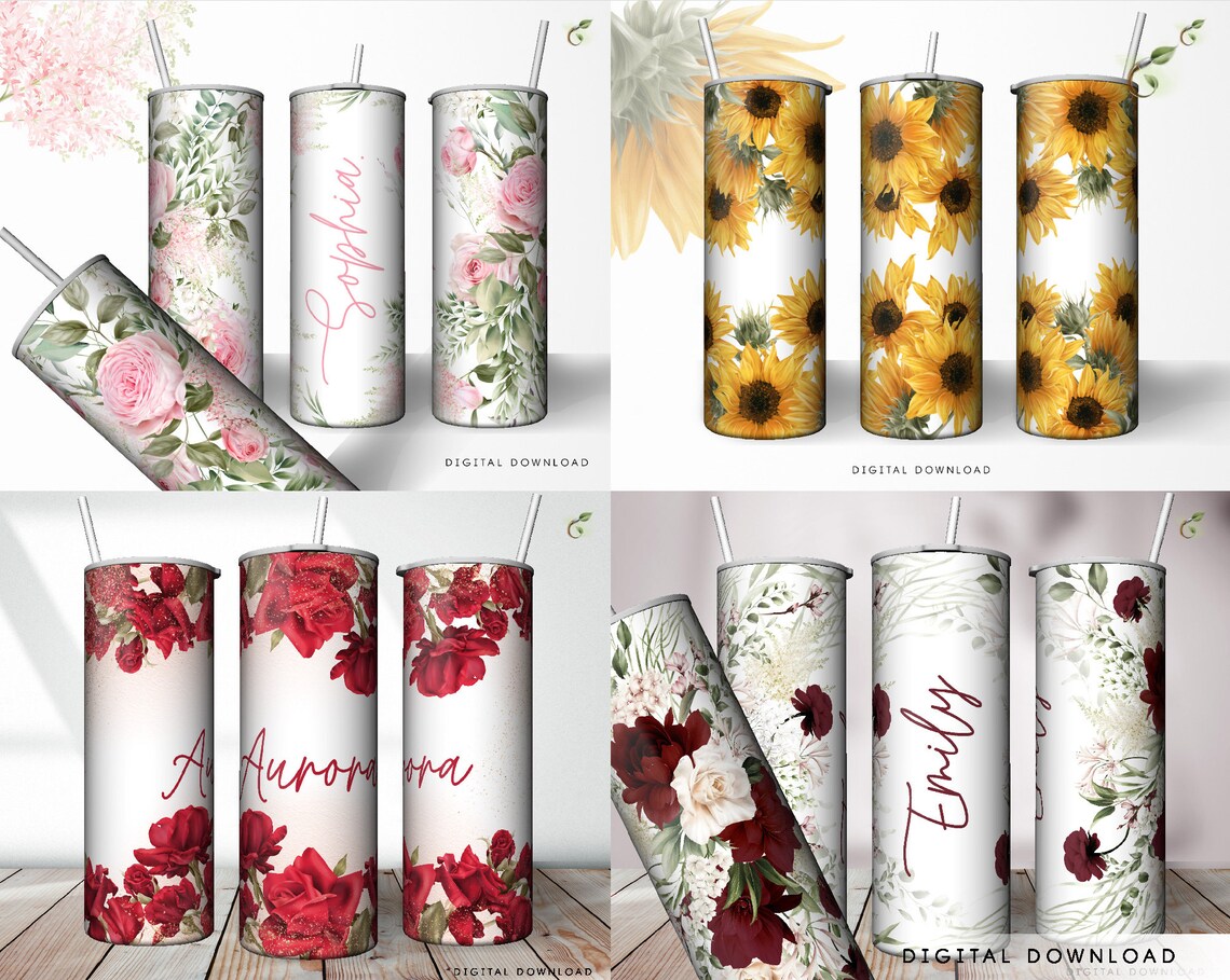 Floral Tumbler Wrap Bundle Flower Tumblers PNG Seamless - Etsy