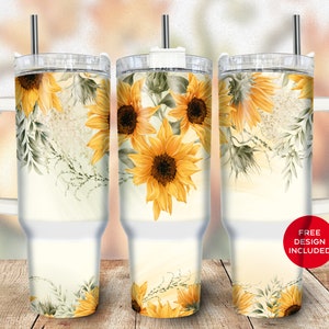 Sunflower Tumbler Wrap: Tie Dye Floral Design for 40oz Stanley Quencher (PNG Digital Download)