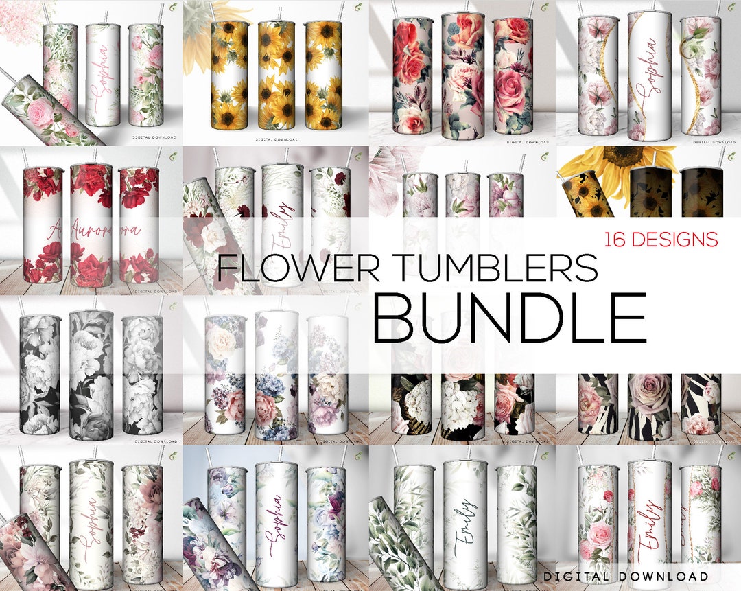 Floral Tumbler Wrap Bundle, Flower Tumblers, PNG Seamless Tumbler ...