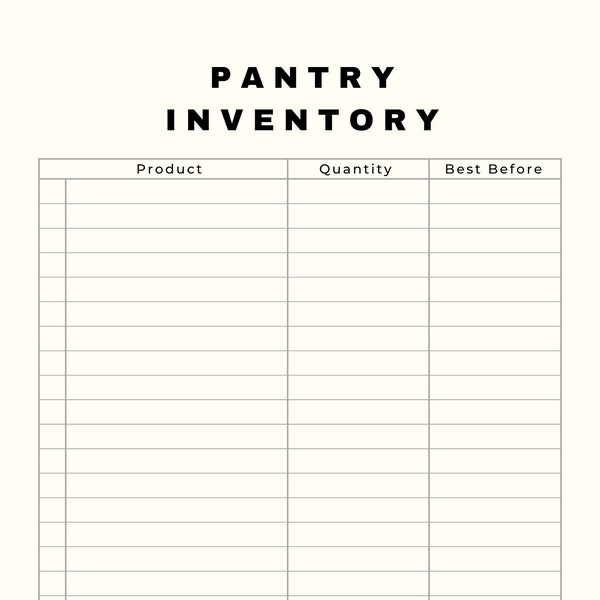 Pantry Inventory (Printable & Digital) - Product, Quantity, Best Before Date