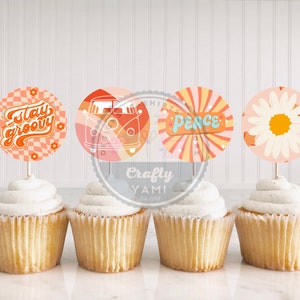 Stay groovy cupcake toppers. hippie van cupcake toppers, hippie van decor, groovy decor, boho decor, digital download, printables