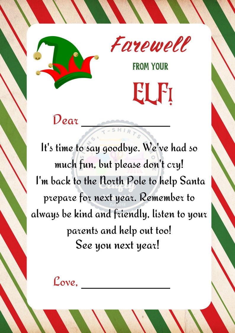 Elf on the Shelf Farewell Letter for Kids, Christmas 2022, Goodbye Elf ...