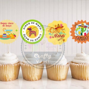 Cinco de mayo, cupcake toppers, happy cinco de mayo, 5 de mayo, celebration, mexico, party