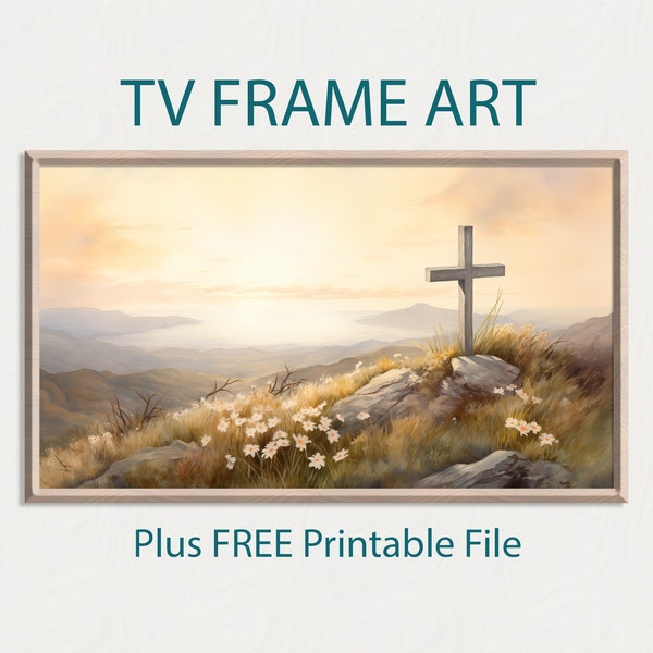 Samsung Frame Tv Art - Jesus |Sunrise Cross Digital Art for Samsung Frame TV  | Spiritual Easter Decor | TV Frame Art