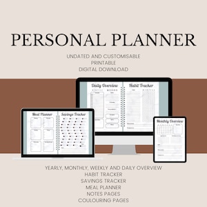 Undated Yearly Planner Printable, Instant download, Daily Planner, Habit tracker, Mood tracker, Mindfulness planner, Printable Planner
