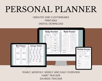 Undated Yearly Planner Printable, Instant download, Daily Planner, Habit tracker, Mood tracker, Mindfulness planner, Printable Planner
