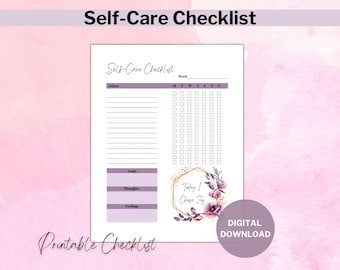 Liste de contrôle du planificateur de soins personnels pour la santé mentale, planificateur de bien-être, cadeau de pleine conscience, cahier d'exercices sur l'amour de soi, planificateur imprimable non daté, positivité