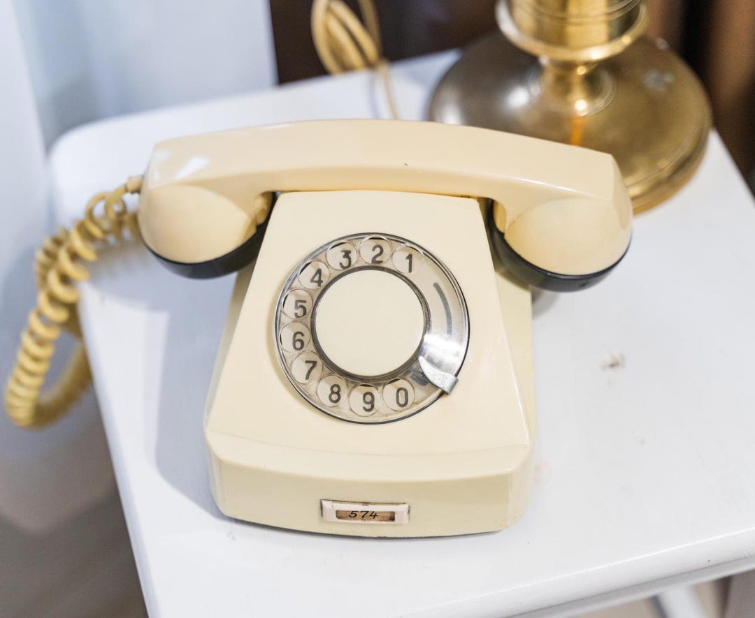 Stationary Landline Phone in Cream Color. Old Rotary Dial Vintage Phone ...
