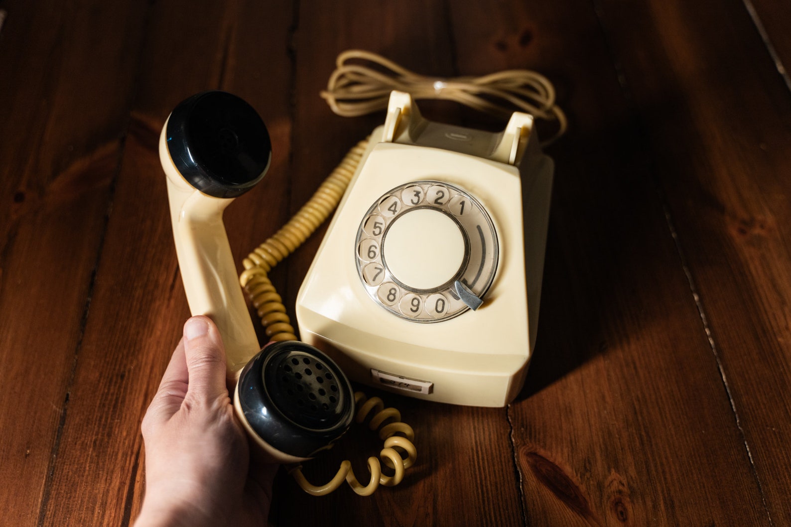 Stationary Landline Phone in Cream Color. Old Rotary Dial Vintage Phone ...