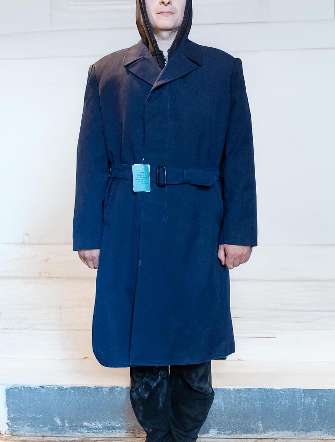 Vintage Soviet Aviation Officer Trench Coat - 1990s Navy Blue