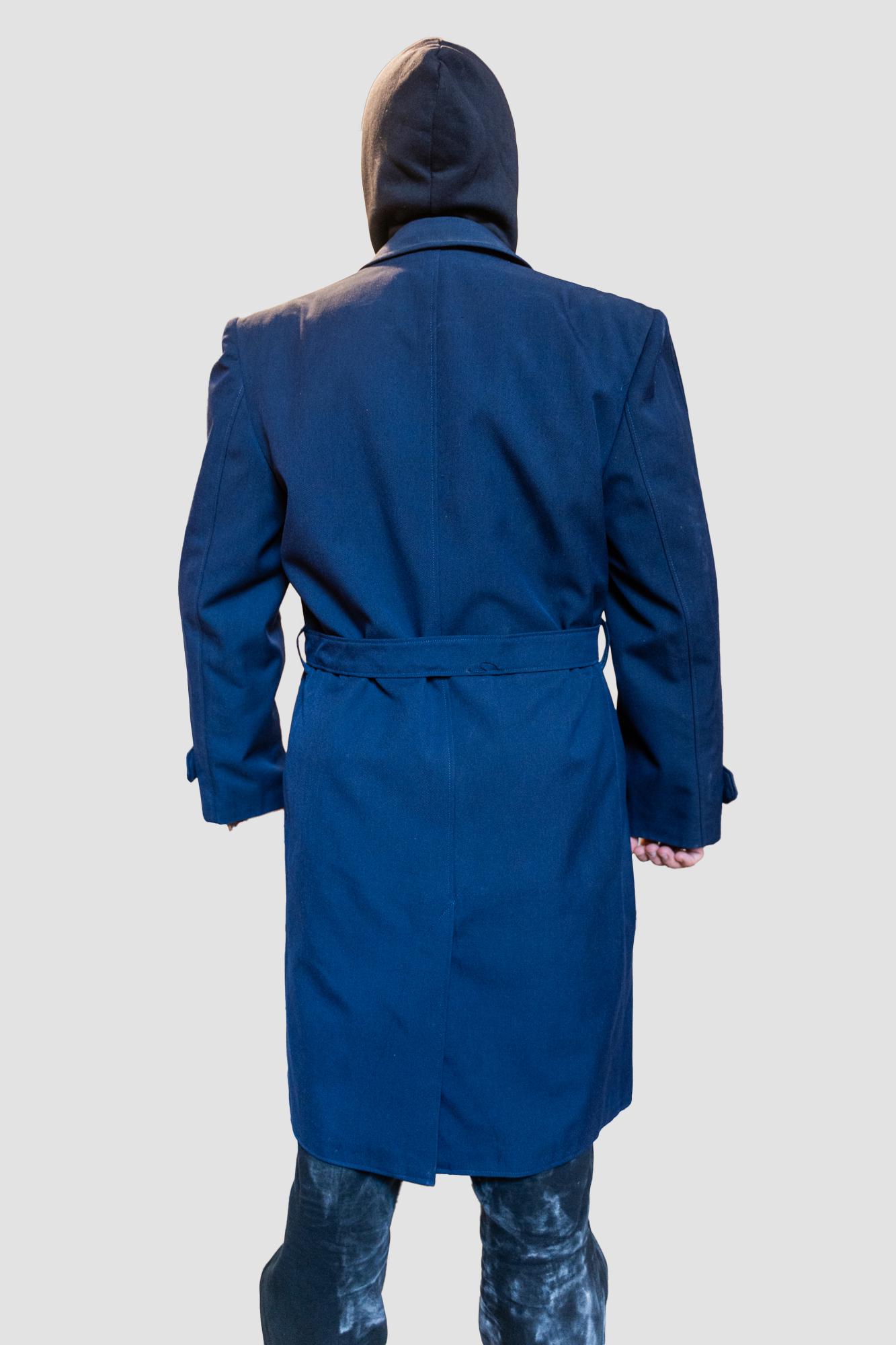 Vintage Soviet Aviation Officer Trench Coat - 1990s Navy Blue