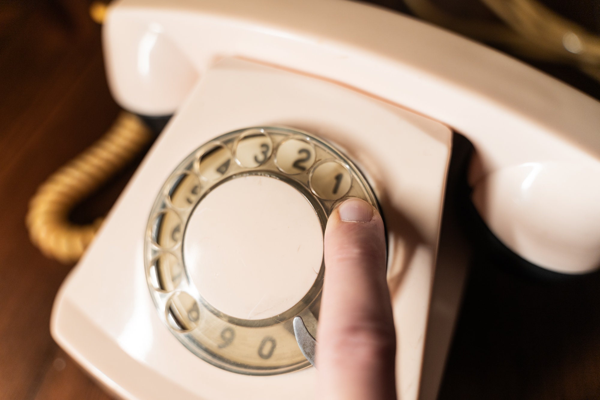 Stationary Landline Phone in Light Pink Color. Old Rotary Dial Vintage ...