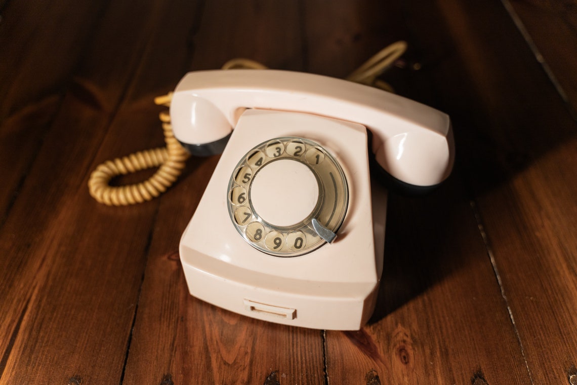 Stationary Landline Phone in Light Pink Color. Old Rotary Dial Vintage ...
