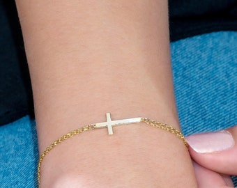 Silver Cross Bracelet, 14K Gold Cross Bracelet, Crucifix Bracelet, Cross Bracelet Women, Gift For Her, Mother Gift Jewelry, Mothers Day Gift