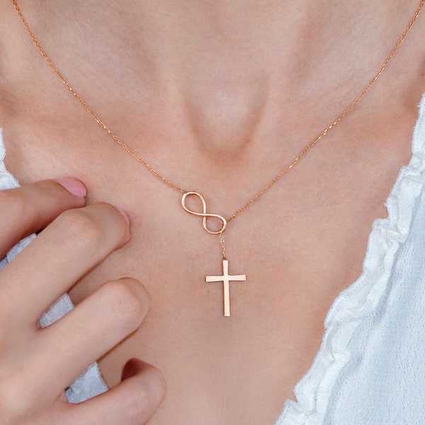 Collier croix infini, bijoux croix en argent, collier religieux, cadeau pour femme, cadeau pour elle, bijoux cadeau mère, cadeau de Noël pour maman