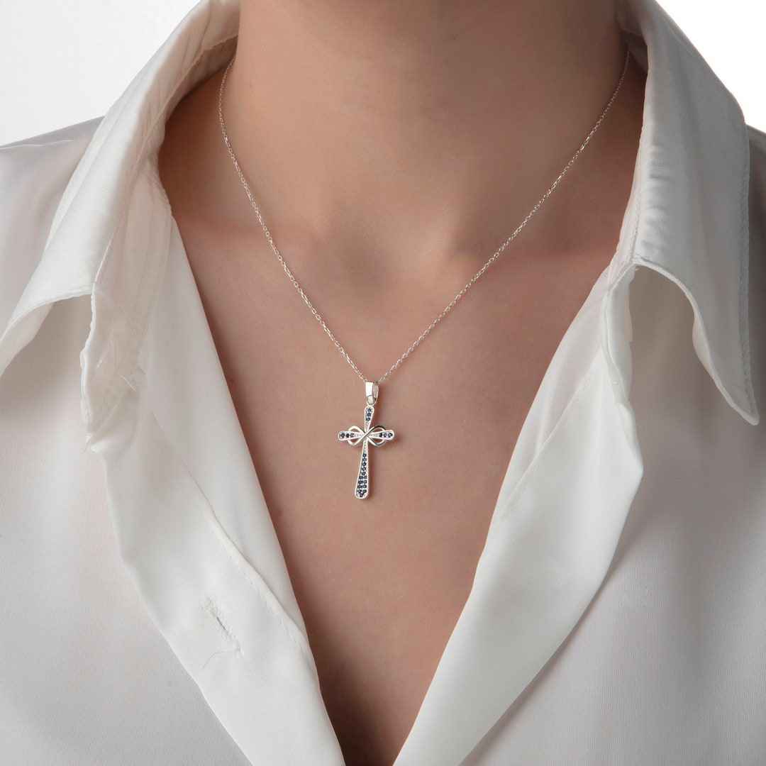Cross Birthstone Necklace, Infinity Cross Necklace, 14K Gold Cross