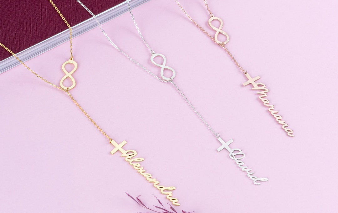 Silver Infinity Name Cut Cross Necklace, Personalized Name Cross