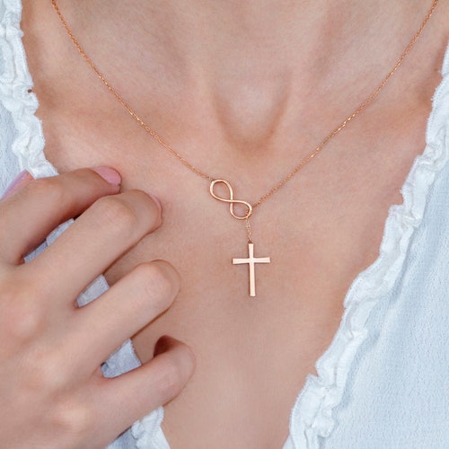 Infinity Cross Necklace Silver Cross Jewelry Religious Etsy