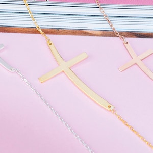 14K Gold Sideways Cross Necklace, Silver Sideways Crucifix Necklace, Religious Jewelry, Gift For Her, Mother Gift Jewelry, Christmas Gift