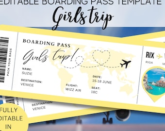 Editable Butter Yellow Boarding Pass Template, Printable Personalized Airline Ticket, Digital Download Girls Trip Invite, Editable On Canva