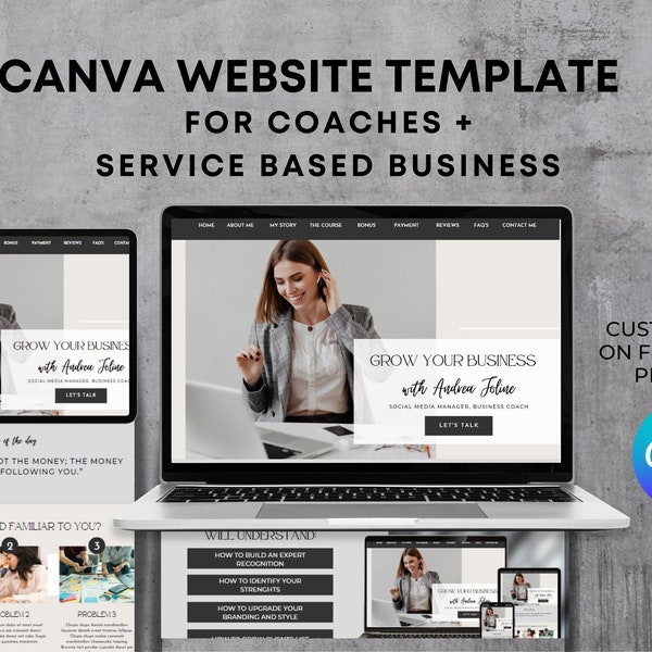 Business Coach Website Template, Canva Coaching Course Templates, Coaching Program Template Canva Website, Canva Website Template Coach