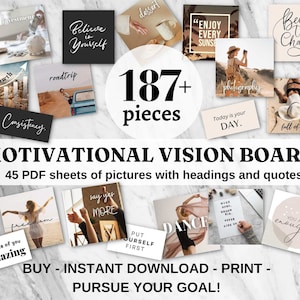 Vision Board imprimable 2025, kit de fête Vision Board, citations motivantes, cartes positives imprimables, moodboard, lot de citations inspirantes