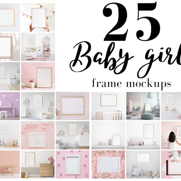 Kids Room Nursery Frame Mockup, Nursery Kids Room Frame Mock up Bundle, Nursery Interior Mockup Template PNG, Baby Girl Frame Mockup