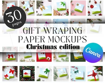 Editierbare Geschenkverpackung für Canva, Weihnachtsgeschenkpapier Mockup Bundle, ziehen und ablegen MOCKUPS, bearbeitbares Mockup, Etsylisting, Verkaufen auf Etsy