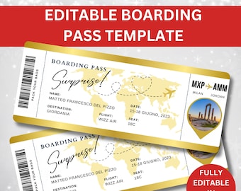 Bearbeitbare Bordkartenvorlage, druckbares personalisiertes Flugticket, anpassbare Flugtickets zu Weihnachten, Fluggeschenke, Canva-Vorlage