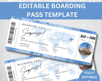 Editable Boarding Pass Template, Printable Personalized Airline Ticket, Customizable Plane Tickets Christmas, Airline Gifts, Canva Template