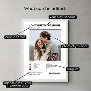 Impresión de póster de lista de reproducción personalizada, póster digital personalizado, póster de música personalizable, canciones especiales personalizables, impresión de portada de pareja